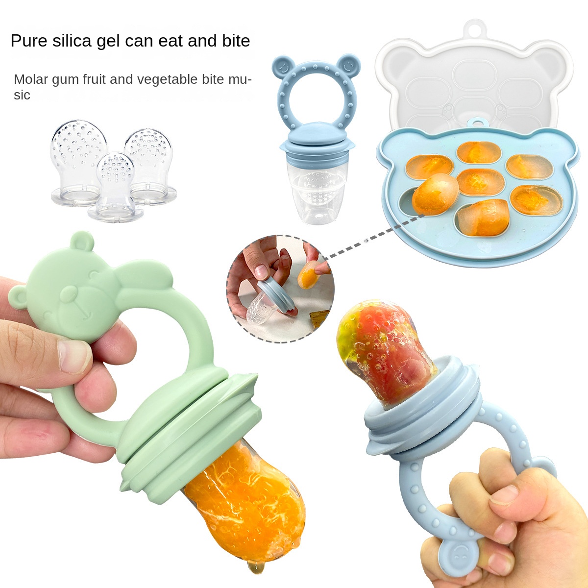 Baby Food Bites - Set alat makan bayi silikon, dot